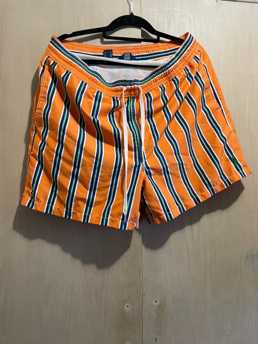 Ralph Lauren Orange Stripe Swim Trunks with Green & Navy Accents